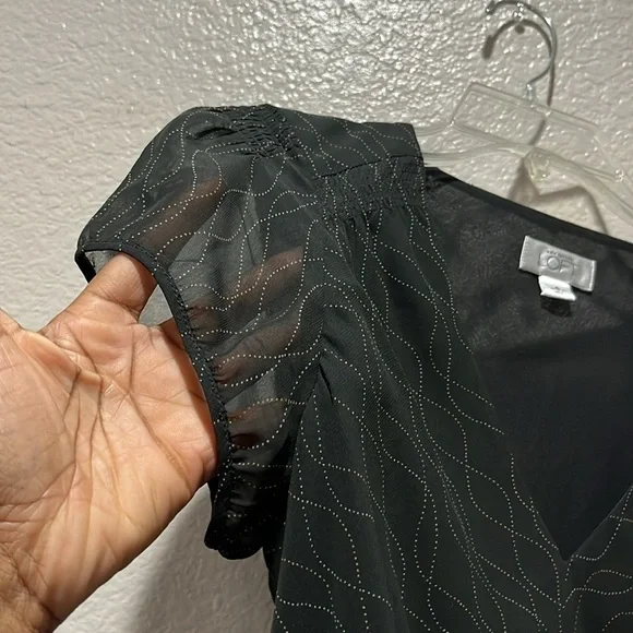 Ann Taylor LOFT Black Dress Midi Geometric Print Flowy with Belt Size 4 - Picture 3 of 14